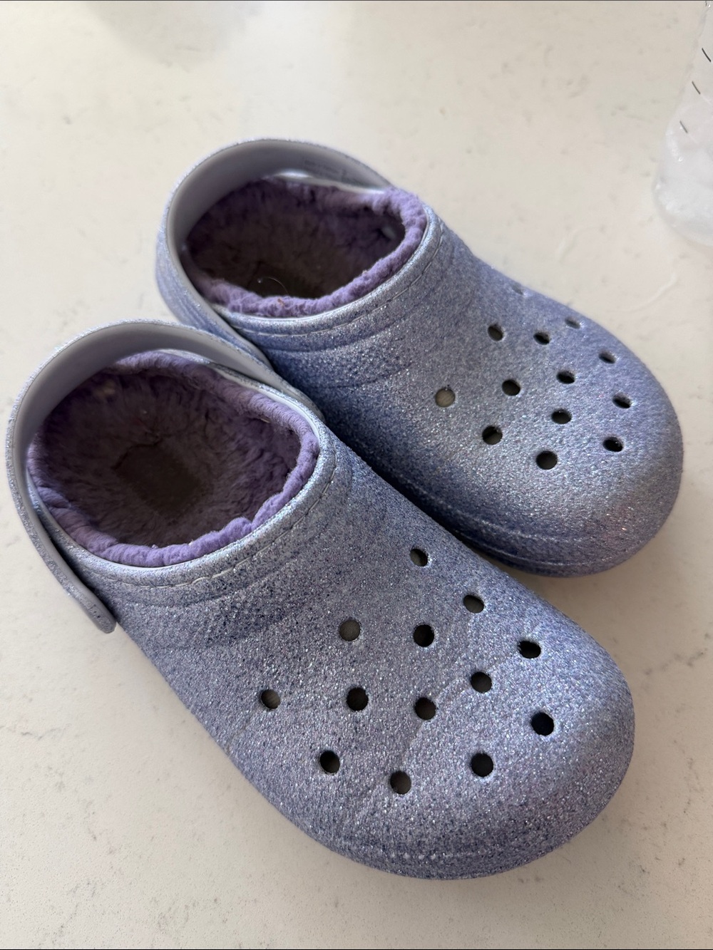 CROCS Kids Glitter Clog with Plush Lining - Light Purple- girls 13